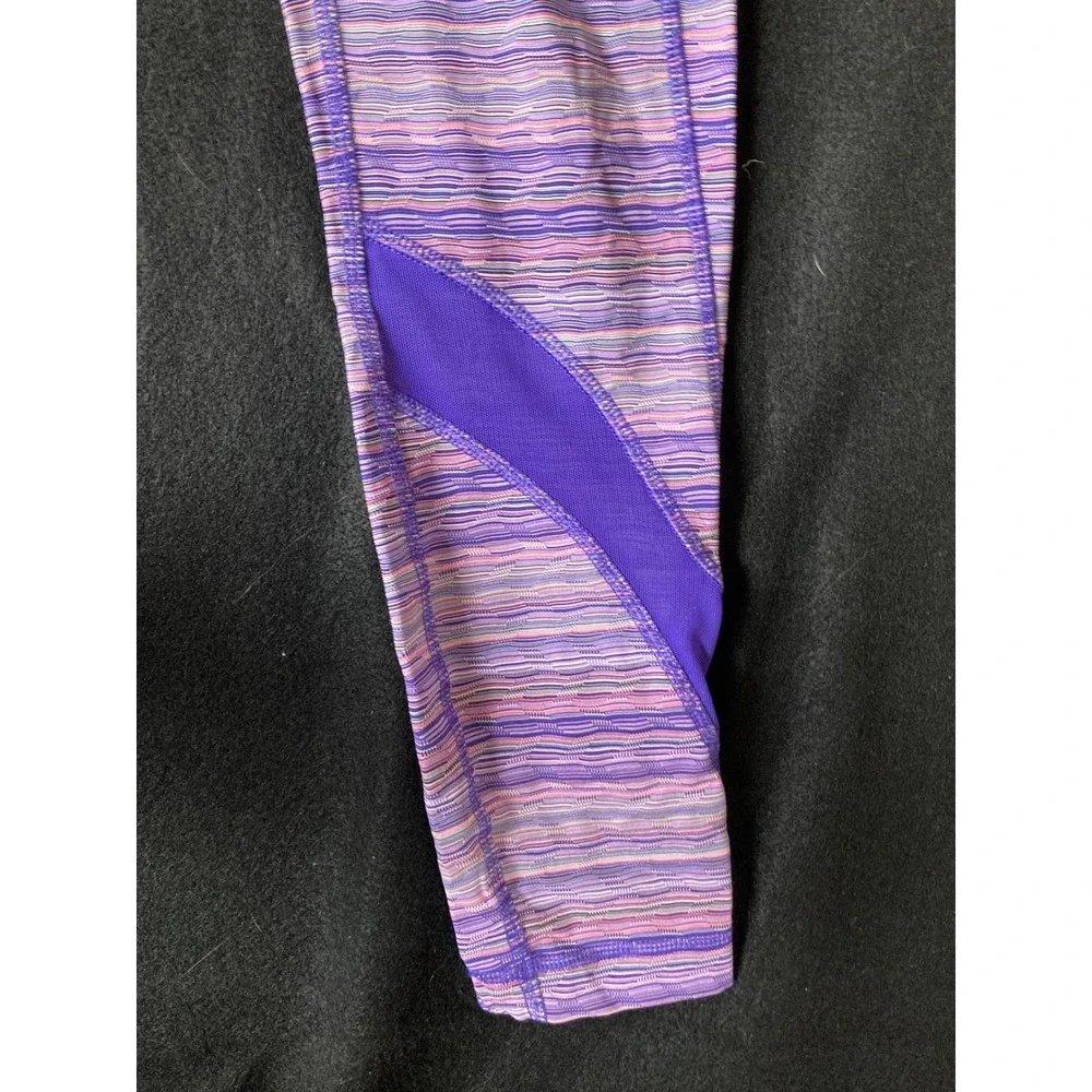 Lululemon Athletica Size 4 Purple Pink Stripe Athletic Legging Pants Zip Pockets